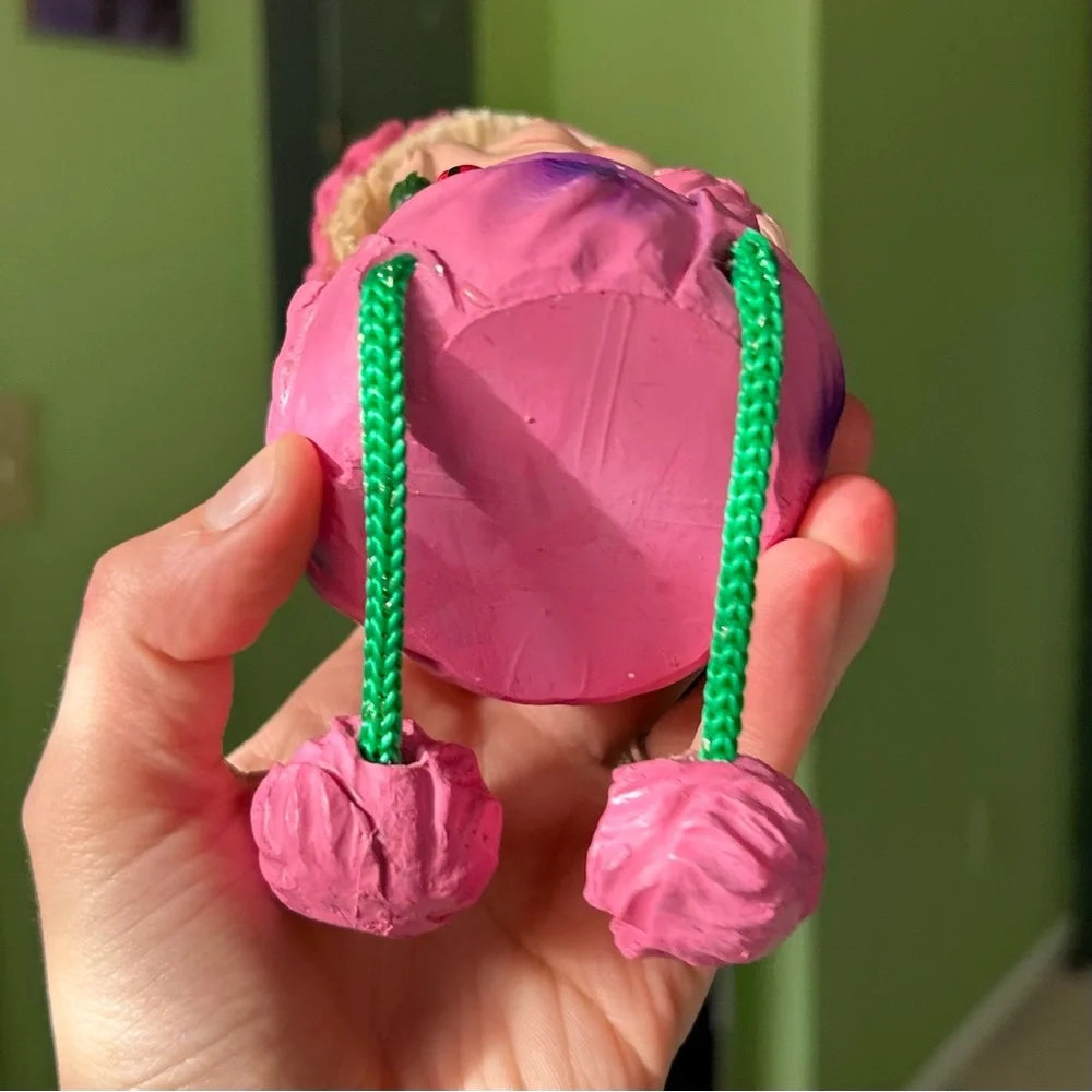 Vintage Pink Sitting Cabbage Girl Farmhouse Cottagecore Ladybug Decor Art - Picture 8 of 10